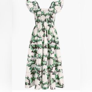 Hill House Green and White Floral Midi Dress